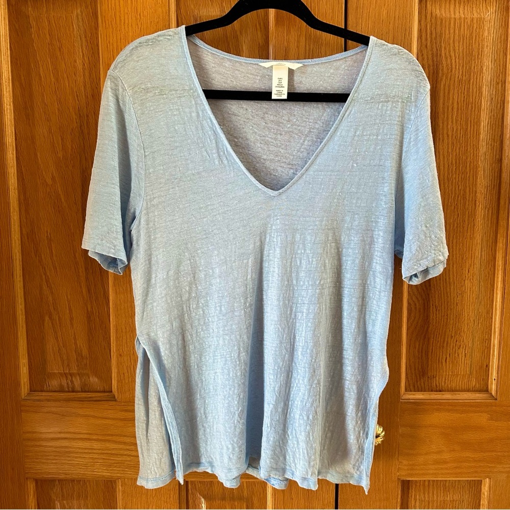 H&M Blue Linen V-neck Shirt